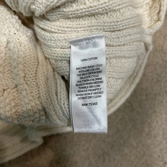Max Studio Cream  100% Cotton Cable Knit Raglan Pullover Sweater Cabin Size M - Picture 5 of 5